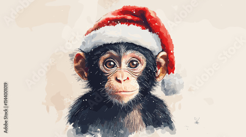 Monkey wearing a red hat and a red Santa hat