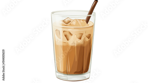 A Refreshing Glass of Iced Coffee with a Straw Perfect for Summer Beverages and Cafe Menus. photo