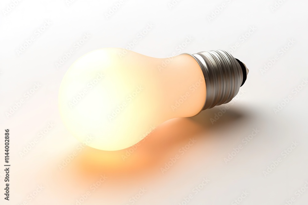 glowing light bulb on plain white background soft glow casting faint shadows on surface