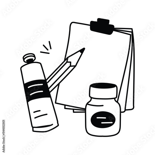 Icon of various art supplies, essential for artists and designers