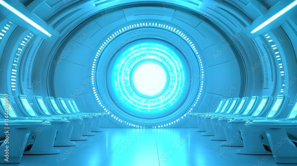 Futuristic spaceship interior with glowing circular portal. Futuristic spaceship interior with glowing circular portal.