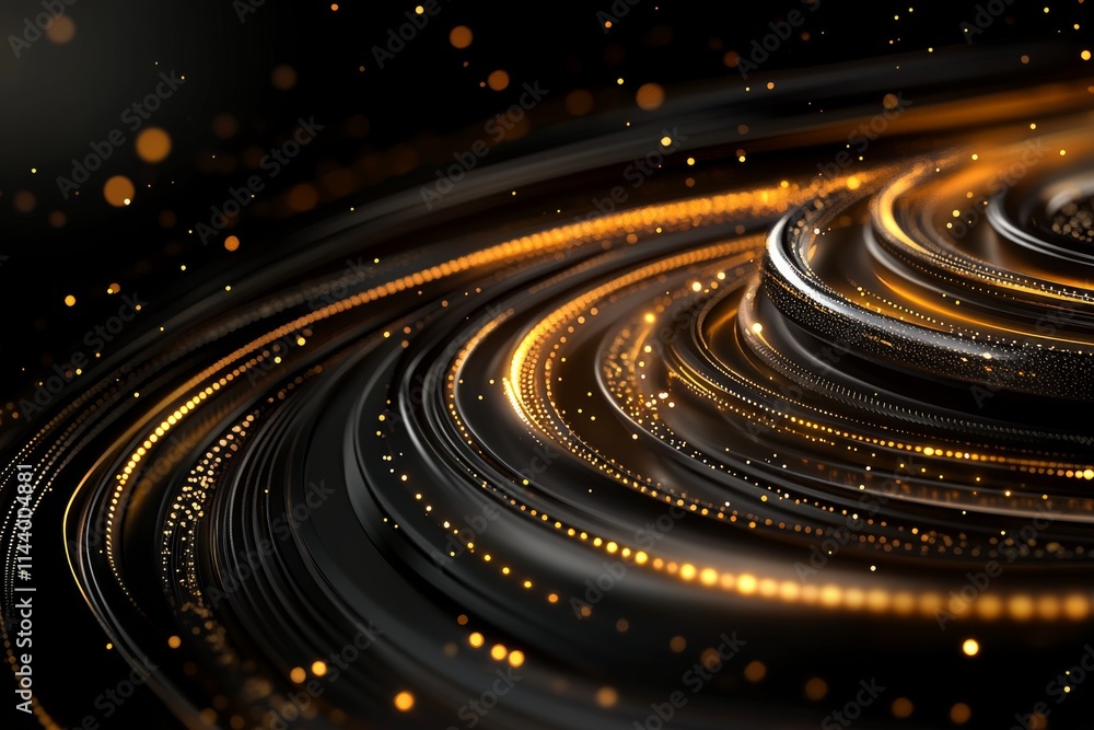 Fototapeta premium Swirling golden lights create a mesmerizing abstract design against a dark backdrop