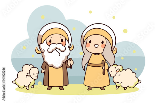 Two men and a woman are holding sheep