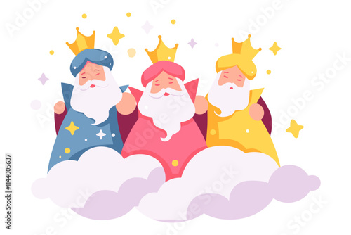 Three men in crowns are in the clouds