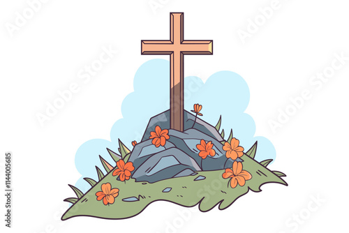 Cross is on top of a rock