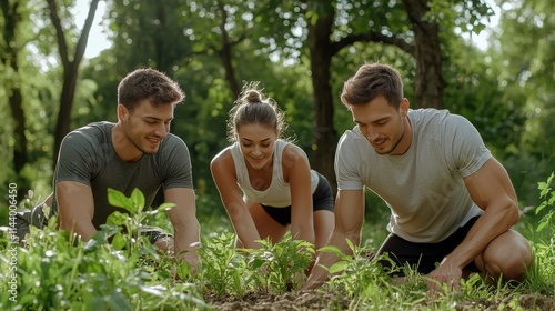 Wallpaper Mural Fitness Partners Working in Grass Torontodigital.ca