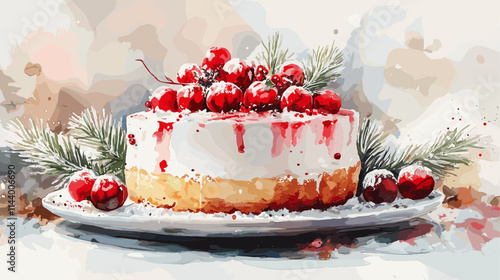 White cake with red cherries on top