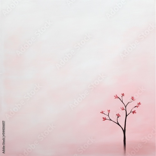 Wallpaper Mural Minimalist artwork featuring a single flowering tree against a soft pink background. Torontodigital.ca