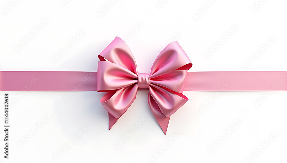 Luxurious pink gift ribbon bow in white background, large decorative ribbon, festive gift decoration, shiny fabric, symmetrical design Luxurious pink gift ribbon bow in white background, large decorative ribbon, festive gift decoration, shiny fabric, symmetrical design