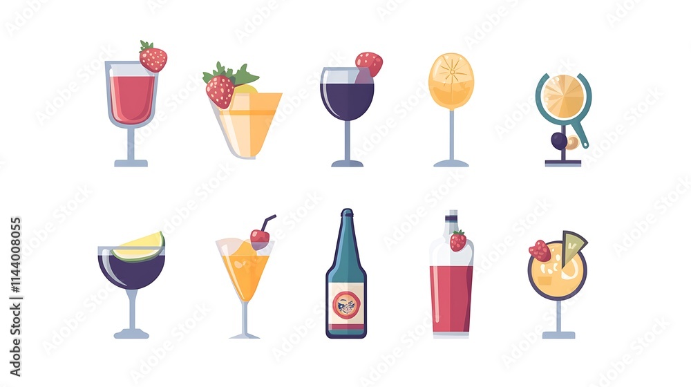 Vibrant drinks artfully arranged in a minimalist digital illustration style. AI Generated Vibrant drinks artfully arranged in a minimalist digital illustration style. AI Generated