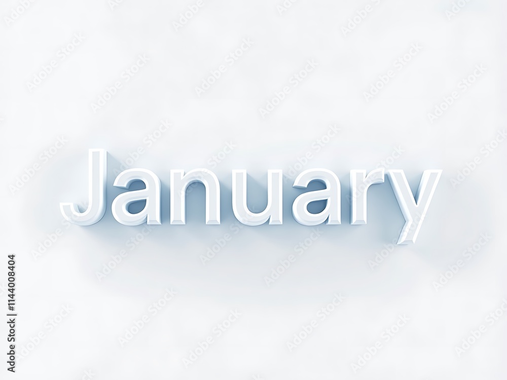 White Three Dimensional January Text on White Background White Three Dimensional January Text on White Background