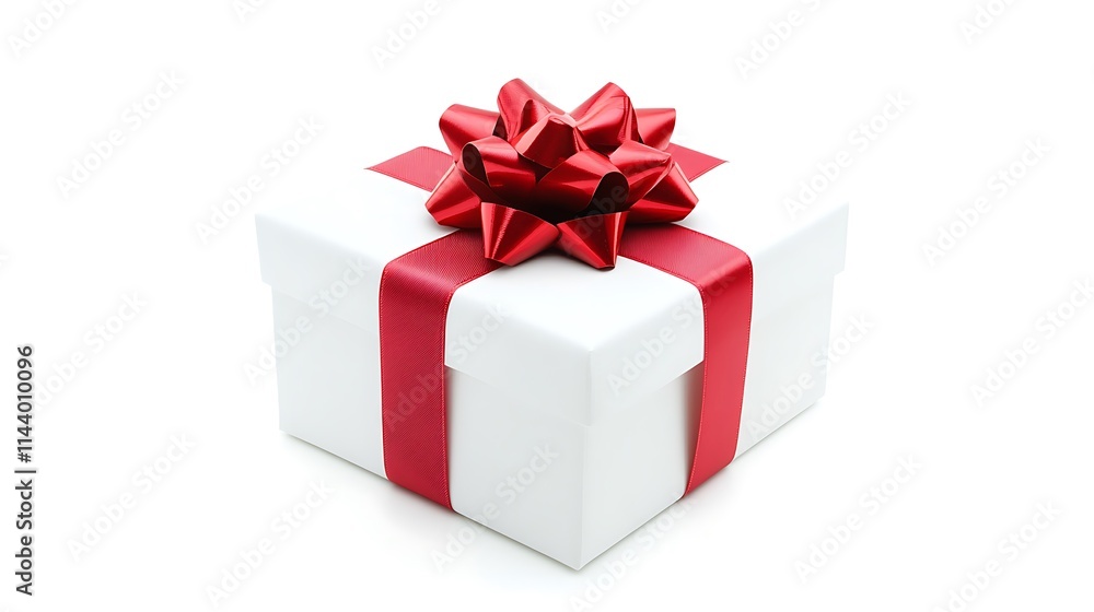 Gift mockup brightly wrapped with red bow on clean white backdrop wide shot photo. AI Generated Gift mockup brightly wrapped with red bow on clean white backdrop wide shot photo. AI Generated