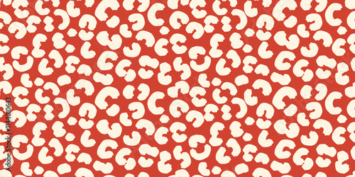 Plain seamless leopard print pattern with white spots, organic shapes on a brown background. Bold, modern,  trendy design  for textiles, fashion, digital wallpapers, creative branding projects.