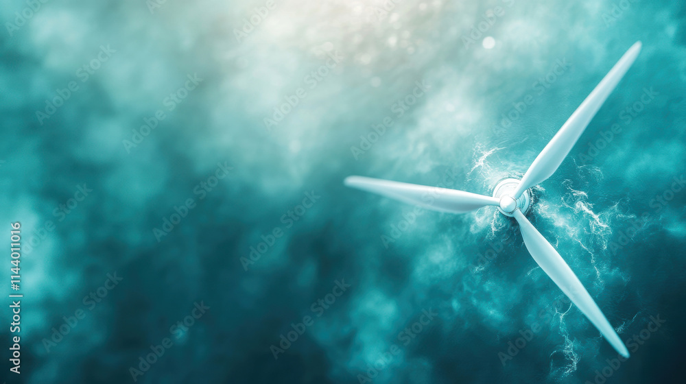 Fototapeta premium Aerial view of turbine on ocean surface: renewable energy source for sustainable future