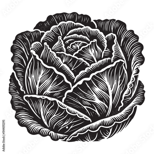 Cabbage Silhouette Vector Illustration, Solid White Background.