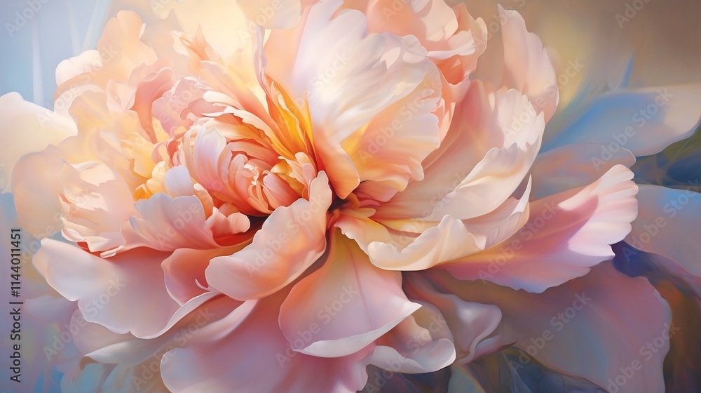 Lush and layered peony flower with soft pastel petals captured in a close up highlighting the delicate texture and organic beauty of this elegant botanical wonder Lush and layered peony flower with soft pastel petals captured in a close up highlighting the delicate texture and organic beauty of this elegant botanical wonder