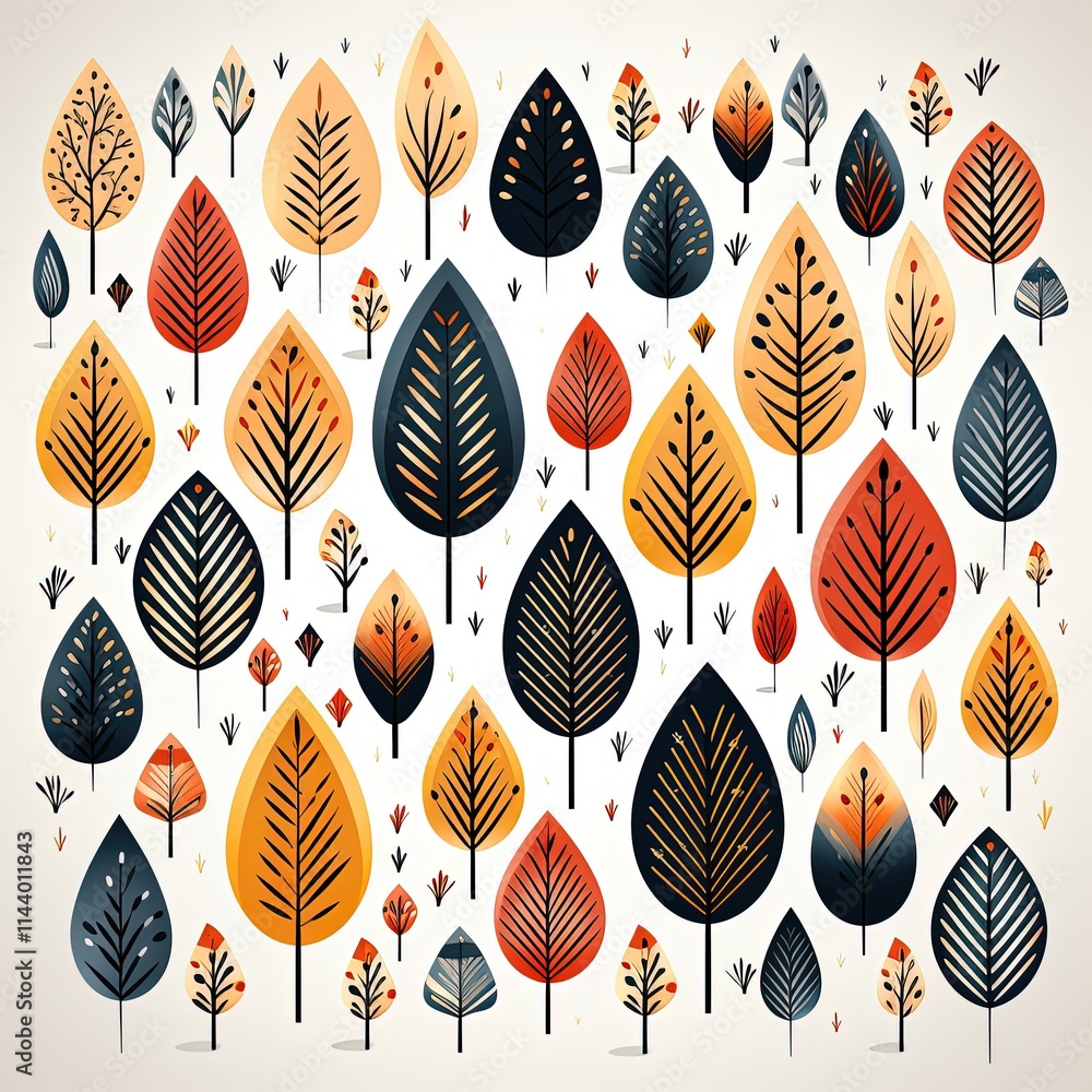 Minimalistic Autumn Pattern Illustration with Abstract Leaves Design Minimalistic Autumn Pattern Illustration with Abstract Leaves Design