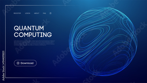 Digital blue sphere with flowing curved lines illustrating quantum computing
