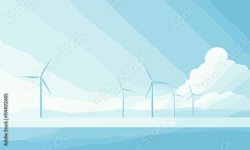 Wind farm with several wind turbines in the distance