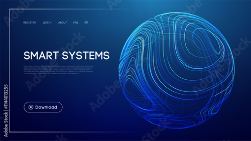 Glowing sphere with abstract blue lines symbolizing smart systems technology