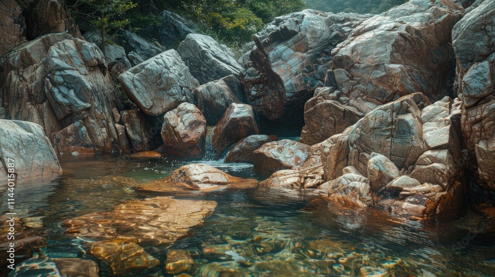 Fototapeta premium Big rocks piled up and waterlogged, very beautiful. Mountain