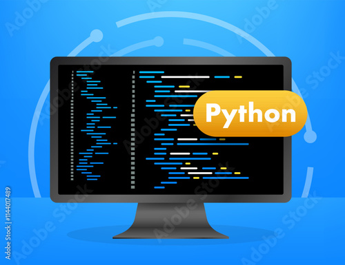 Computer monitor displaying python programming language code on blue background