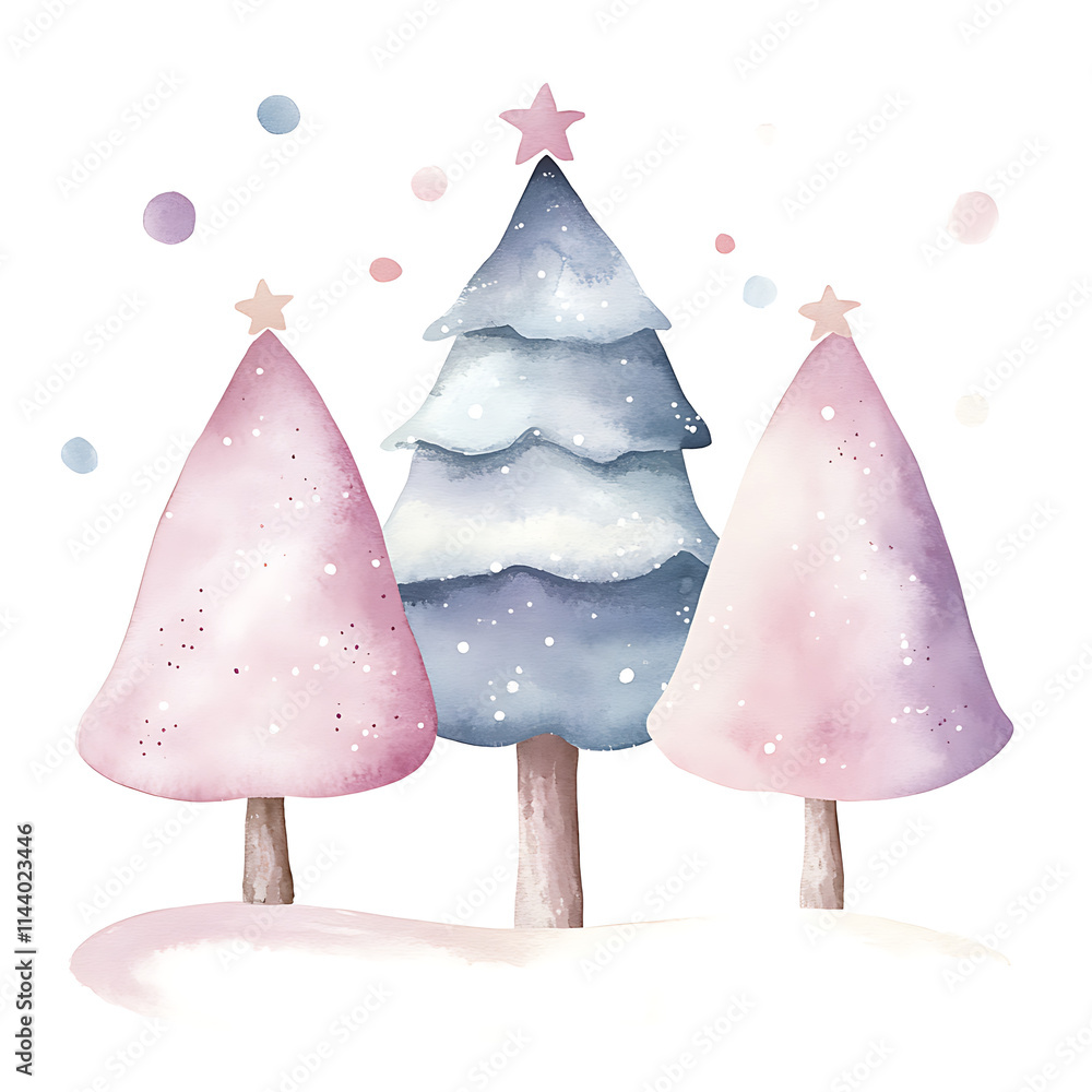 Watercolor Christmas Card with Three Trees Watercolor Christmas Card with Three Trees