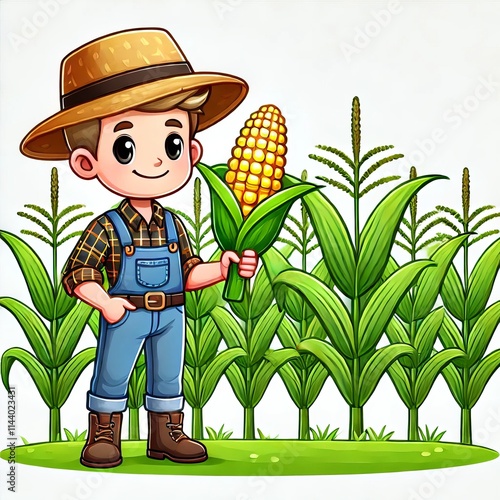 cartoon illustration of corn farmer