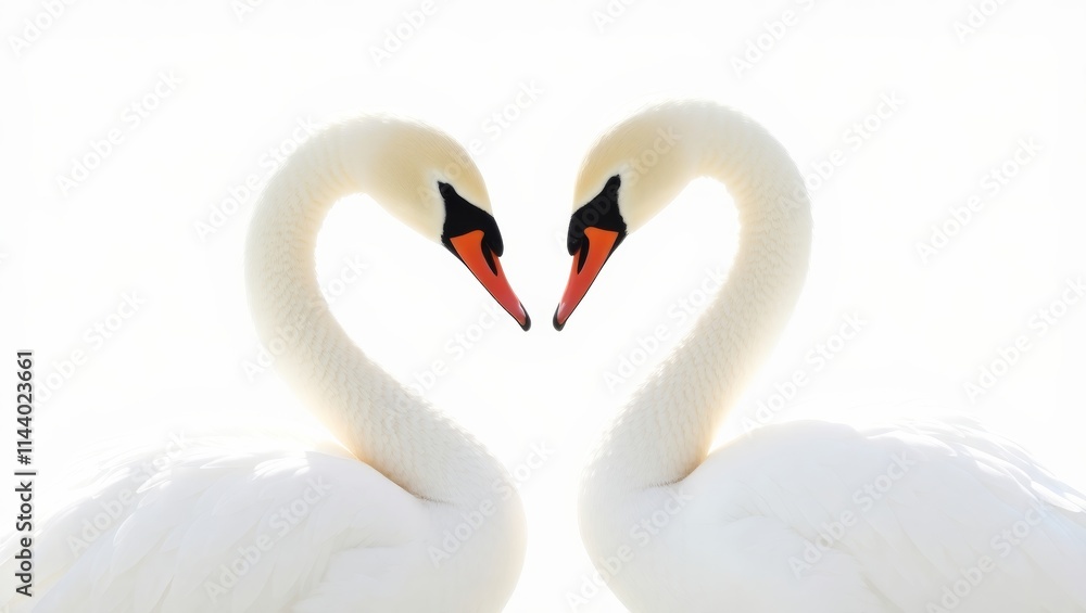 Obraz premium Two white swans forming heart shape with necks, Valentine's day