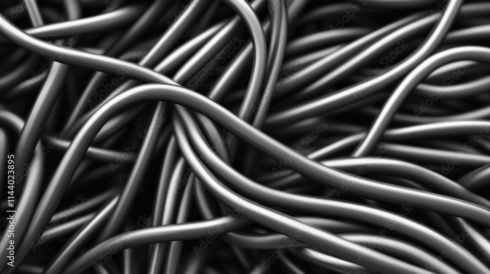 Abstract Close-Up of Intertwined Black Wires or Cables in a Chaotic Arrangement Creating a Sense of Depth and Complexity in the Design Abstract Close-Up of Intertwined Black Wires or Cables in a Chaotic Arrangement Creating a Sense of Depth and Complexity in the Design