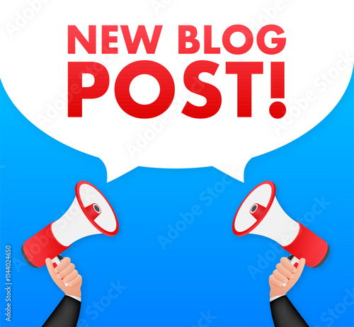 Hands holding megaphones announcing new blog post