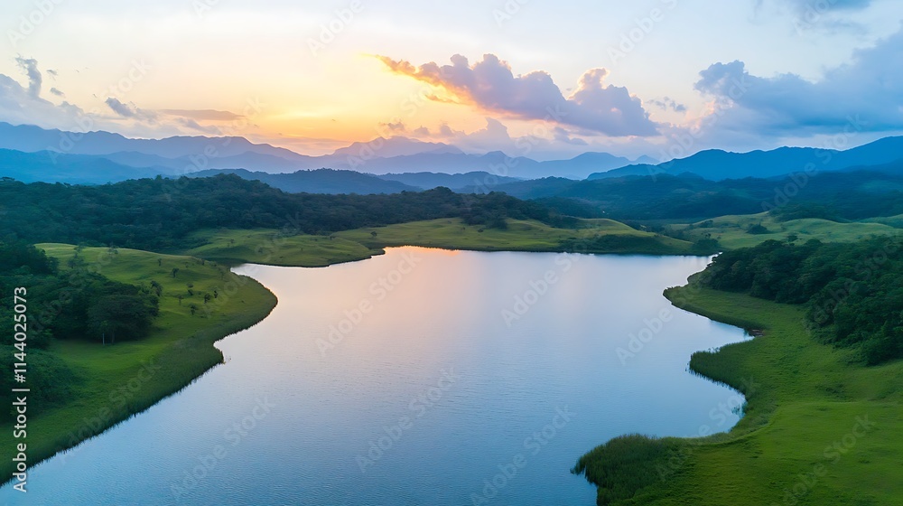 Serene Landscape with Reflections of Mountains and Sunset Colors Serene Landscape with Reflections of Mountains and Sunset Colors