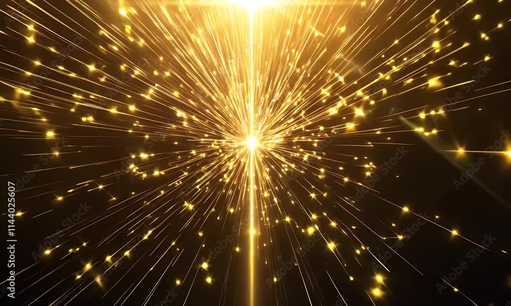 radiant starburst of golden light, scattering luminous streaks across the black background radiant starburst of golden light, scattering luminous streaks across the black background