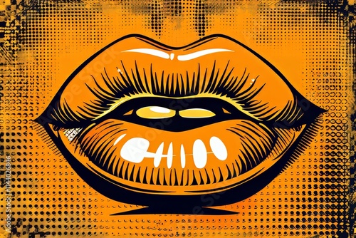 Dotted vintage modern illustration of halftone male and female lips with speech bubbles in y2k style photo