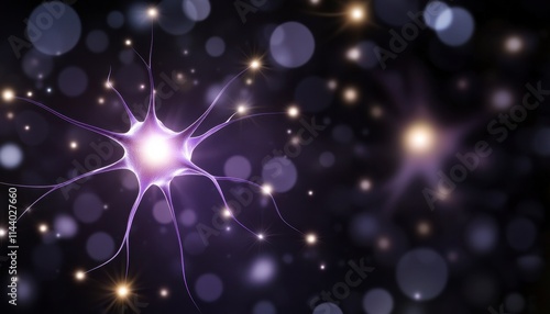 Neuron cell network glowing in dark background.