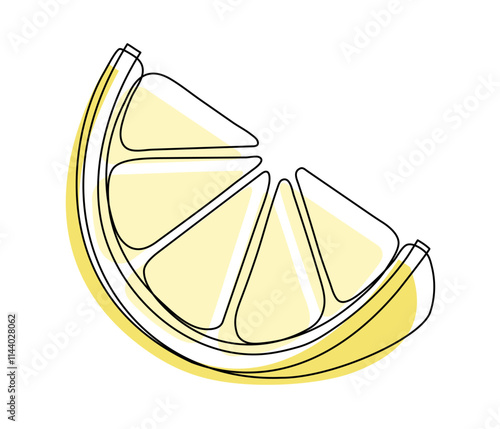 Yellow lemon slice isolated on white background. Simple citrus silhouette. Hand drawn lemon outline. Vector illustration