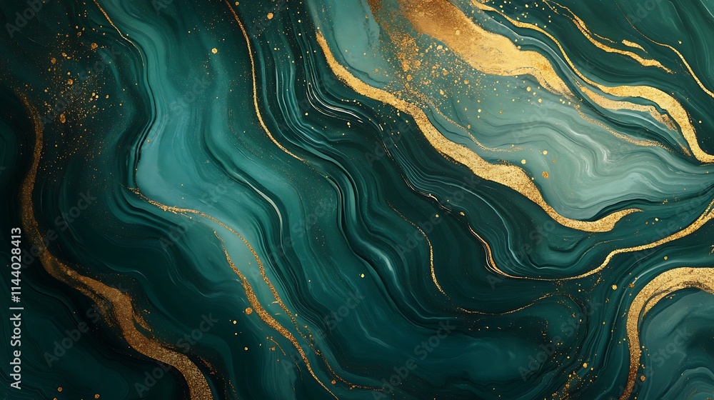 A close up of a painting of a green and gold marble. AI Generated A close up of a painting of a green and gold marble. AI Generated