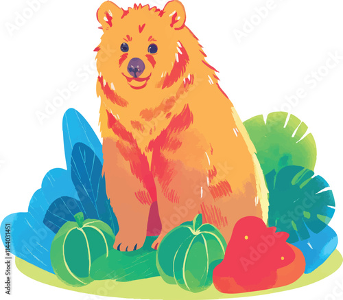 illustration of a cheerful, vibrant-colored bear, perfect for a children's theme