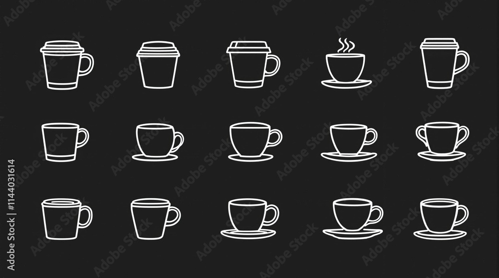 Simple Line Art Icons of Coffee Cups and Mugs Simple Line Art Icons of Coffee Cups and Mugs