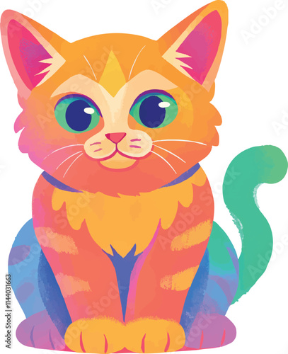 illustration of a cheerful, vibrant-colored cat, perfect for a children's theme