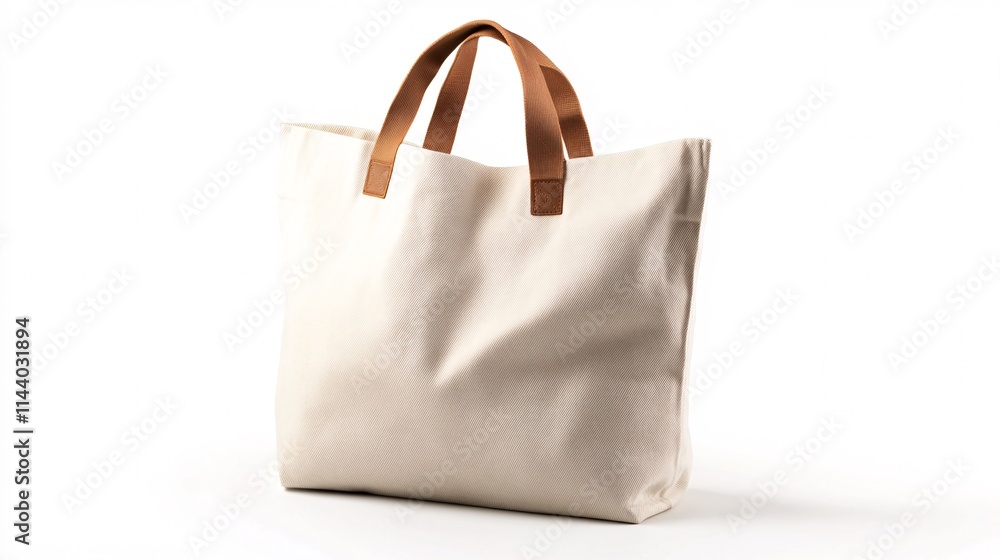 Stylish beige tote bag with brown leather handles, perfect for casual or travel use. Stylish beige tote bag with brown leather handles, perfect for casual or travel use.