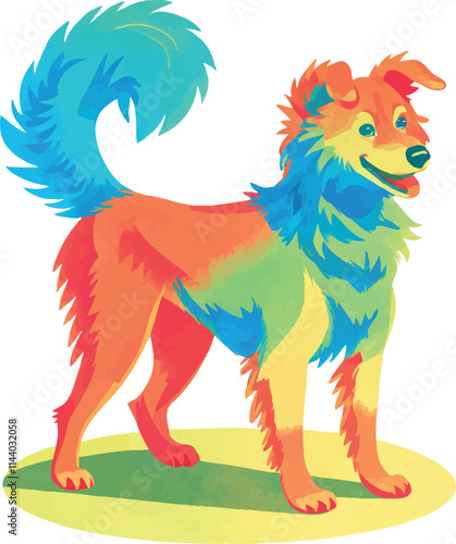 illustration of a cheerful, vibrant-colored dog, perfect for a children or kid theme