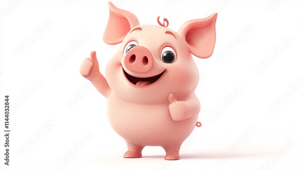 A cheerful cartoon pig, smiling and giving a thumbs up, embodying a playful and friendly vibe. A cheerful cartoon pig, smiling and giving a thumbs up, embodying a playful and friendly vibe.