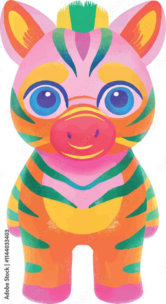 illustration of a cheerful, vibrant-colored zebra, perfect for a children's theme illustration of a cheerful, vibrant-colored zebra, perfect for a children's theme