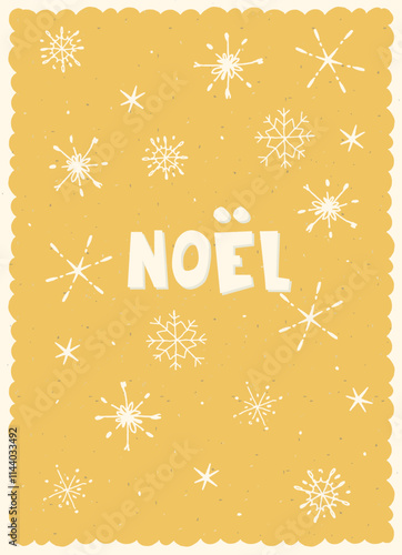 Vintage card with Noel hand lettering in French with Traditional Christmas symbols and decorations for festive projects, invitations, wall posters, social media and for home, crafts and goods