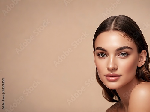 Portrait beautiful Woman with long natural hair and fresh skin