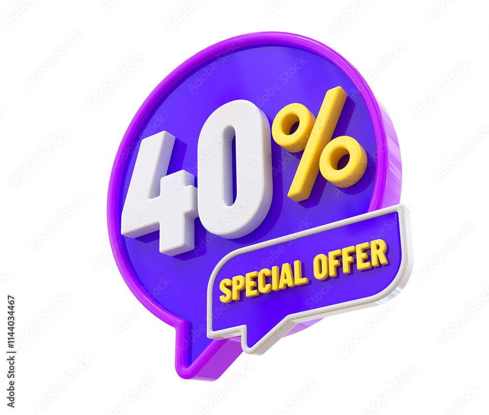 40 Percent Special Offer Purple 3D Label 40 Percent Special Offer Purple 3D Label