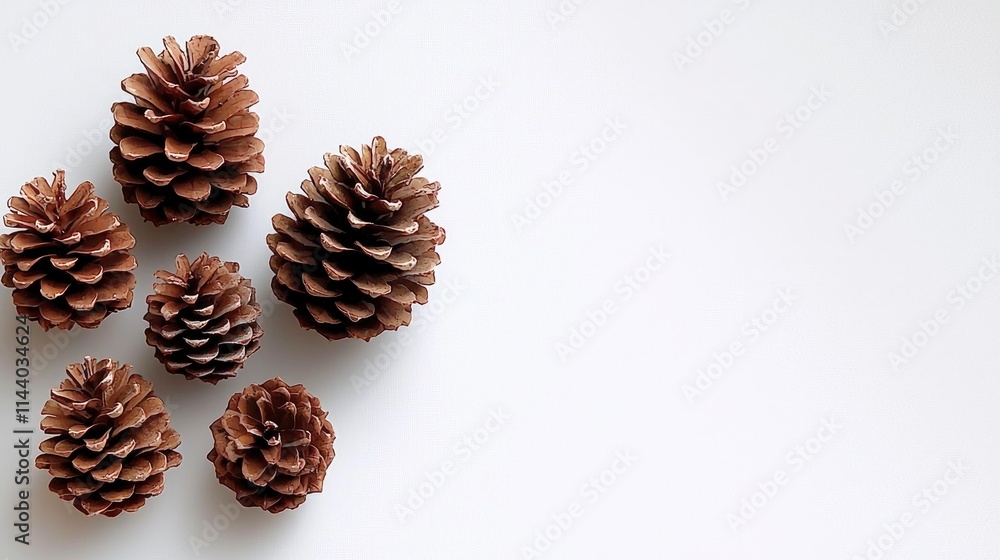 Rustic Brown Pine Cones on White Background - Autumnal Nature Composition Rustic Brown Pine Cones on White Background - Autumnal Nature Composition