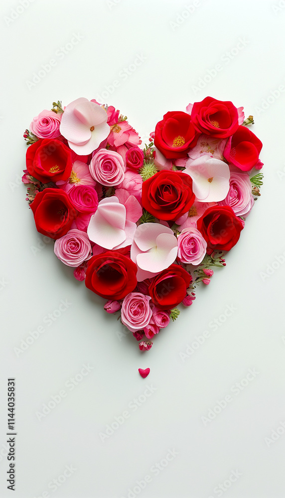 Vibrant floral heart design made of roses and petals for celebration Vibrant floral heart design made of roses and petals for celebration