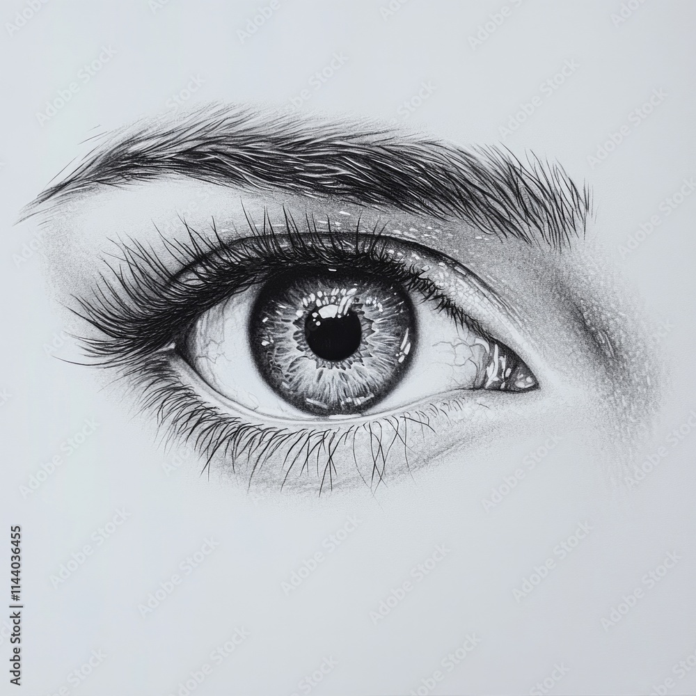 Detailed pencil sketch of a female caucasian eye with realistic textures Detailed pencil sketch of a female caucasian eye with realistic textures